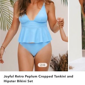 Cupshe Light Blue Tankini Bathing Suit Set